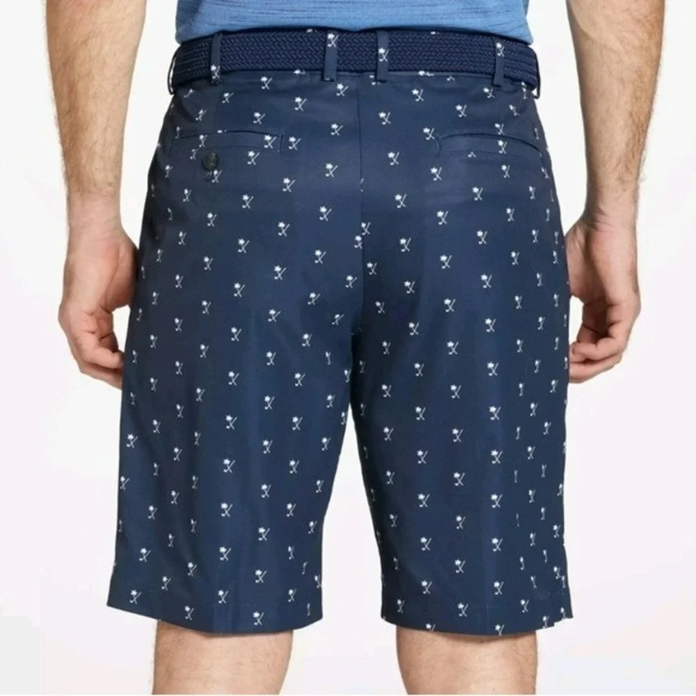 Walter Hagen NEW Perfect 11 Flat Front Palm Navy Blue Golf Shorts Mens SZ 30